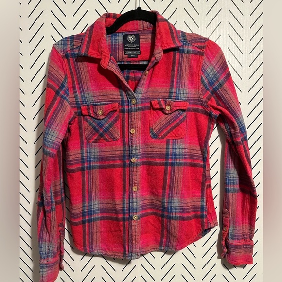American Eagle Y2K Favorite Fit Plaid Flannel Button Up Vtg Cotton Fall Casual - Picture 2 of 8